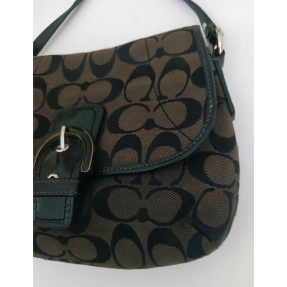 Coach Buckle Flap Front Blk Logo Jacquard Crossbody Patent Strap/Trim 9X6.5 - Picture 4 of 11